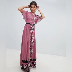 Little Mistress | Dresses | Little Mistress Floral Stripe Border Mauve Maxi  Dress New